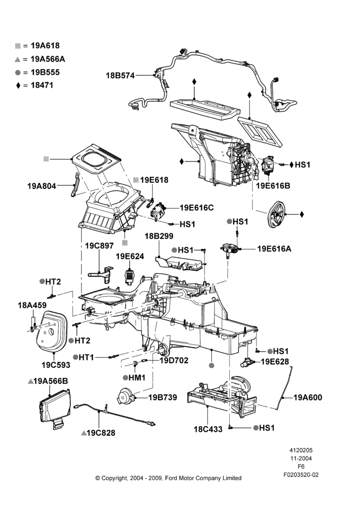 05F - Heater/Air Cond.External Components, All Flow Thru Floor Consoles, With Automatic Air Conditioning; 29/NOV/2004-18/AUG/2008