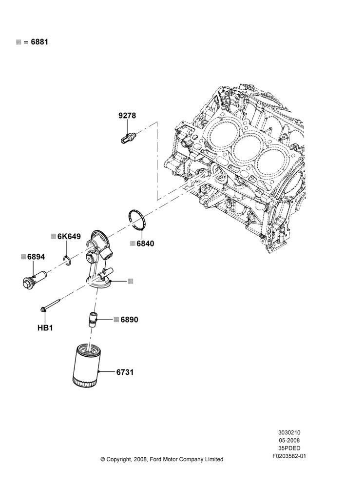 10J - Oil Cooler and Filter, 3.5L 4V DOHC VCT SMPI V6 Gas, Less Trailer Towing; 02/MAY/2008-16/JAN/2009