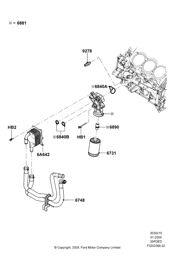 10E - Oil Cooler and Filter, 3.5L 4V DOHC VCT SMPI V6 Gas, With Class III Trailer Towing; 16/JAN/2009-29/FEB/2012