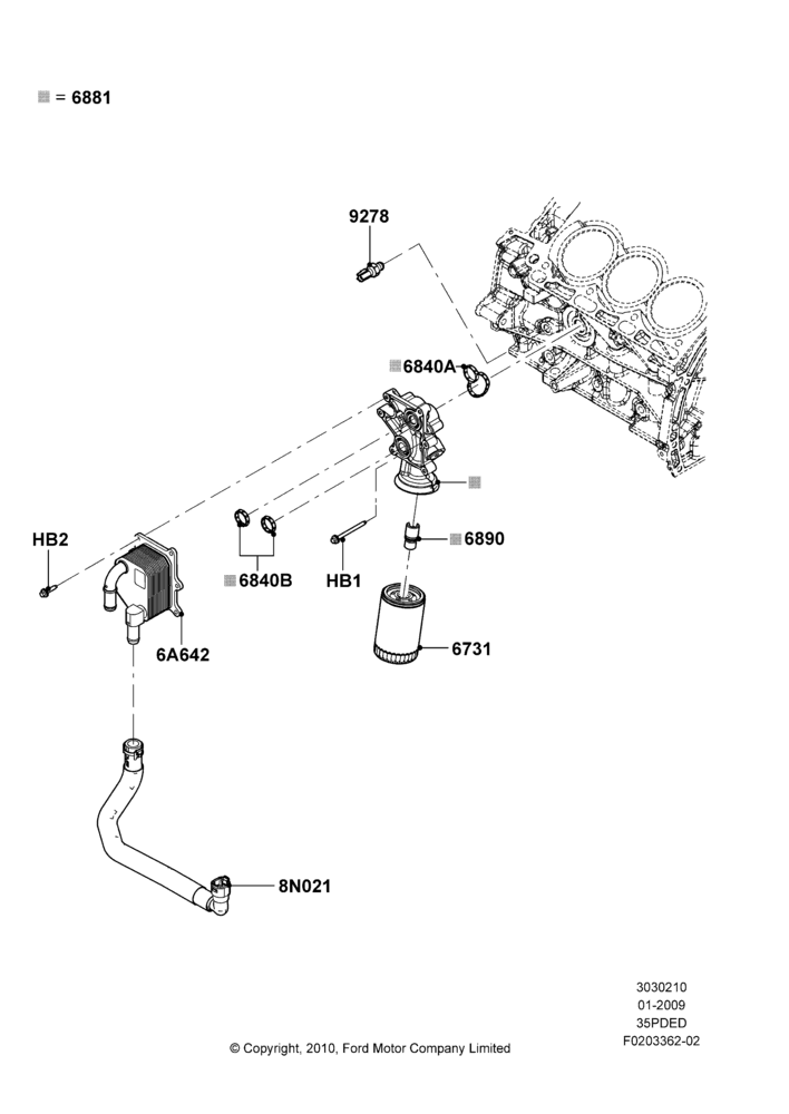10D - Oil Cooler and Filter, 3.5L 4V DOHC VCT SMPI V6 Gas, With High Ambient Temp/Speed Pack; 16/JAN/2009-12/JUL/2010