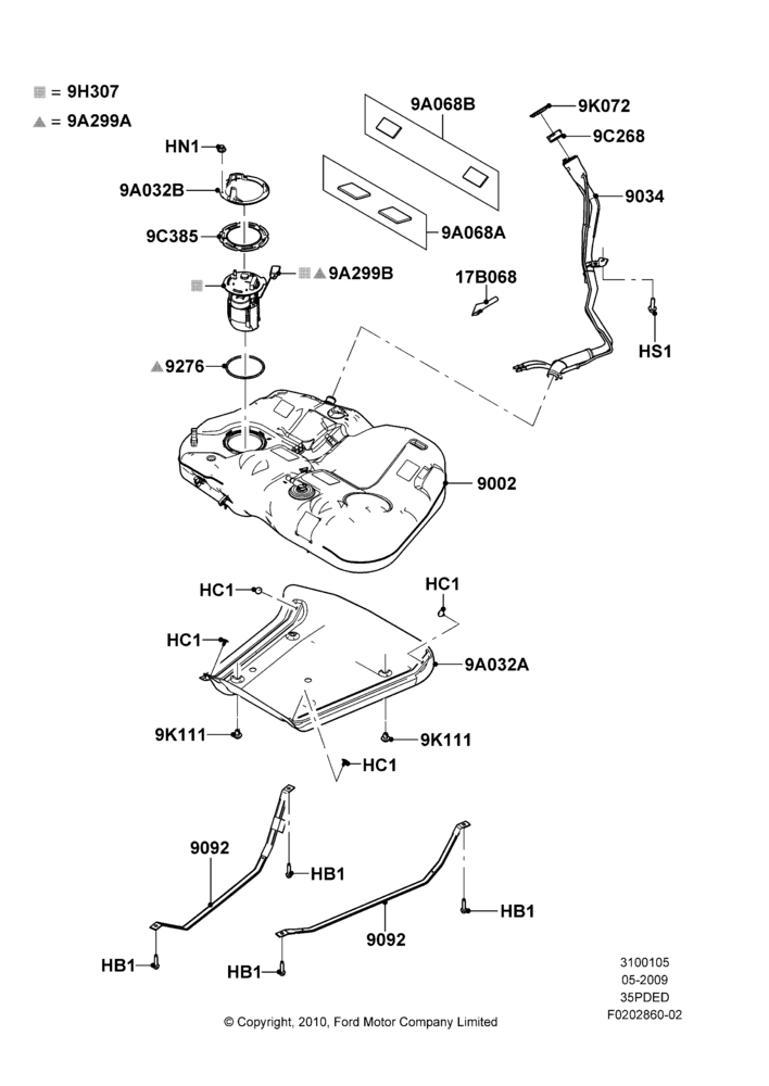 05H - Fuel Tank, 3.5L 4V DOHC VCT SMPI V6 Gas, LHD 2WD (Front Wheel Drive); 15/JUN/2009-06/FEB/2012