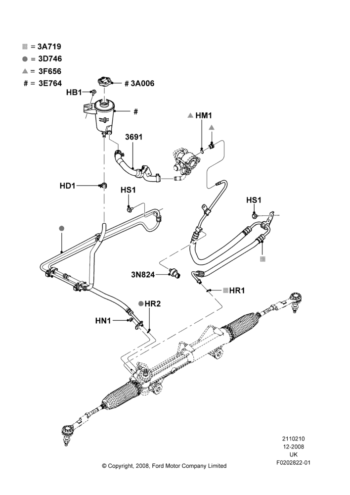 10E - Supply & Return Hoses - Power Strg, 4.0L V6 12V SOHC EFI; 01/DEC/2008-29/OCT/2010