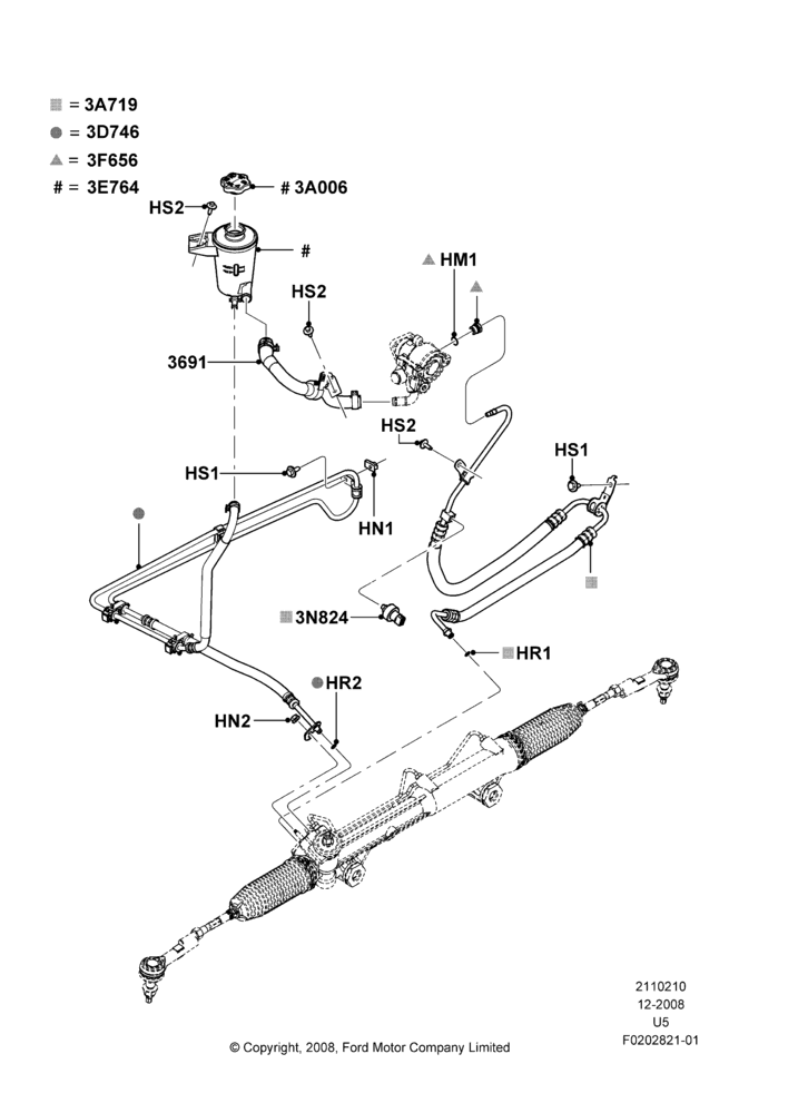 10L - Supply & Return Hoses - Power Strg, 4.6L 3V V8, LHD 4WD (FTD), LHD 4WD (Part Time Drive), LHD RWD, Romeo 4.6 SOHC EFI; 01/DEC/2008-16/DEC/2010