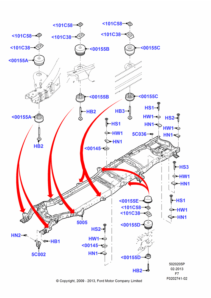 05P - Chassis Frame, Wide Frame (Pickup), Crew Cab; 29/JUN/2009-12/FEB/2010