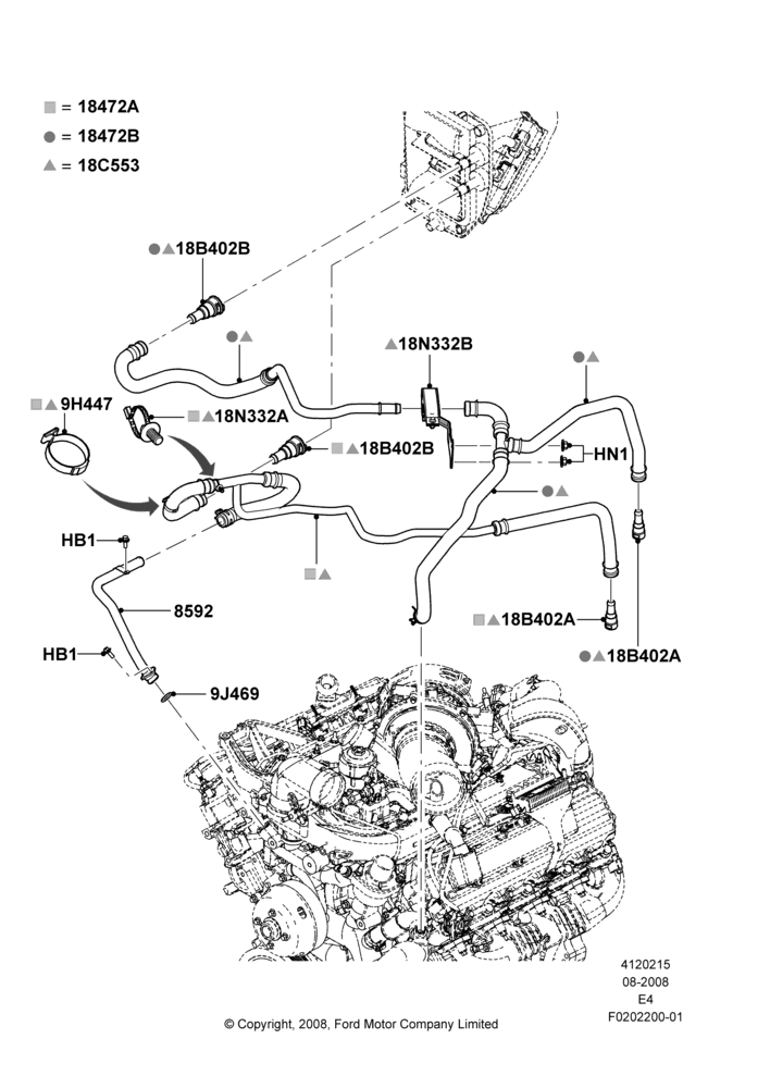 15S - Heater Hoses, 6.0L  OHV Diesel V8 DI, Heater/AC Prep Pack-Deluxe, Heater/Air Conditioning Prep Pack, Less Air Conditioning, Manual Air Conditioning, With Aux Heater Prep Pack; 18/AUG/2008-26/JUL/2010