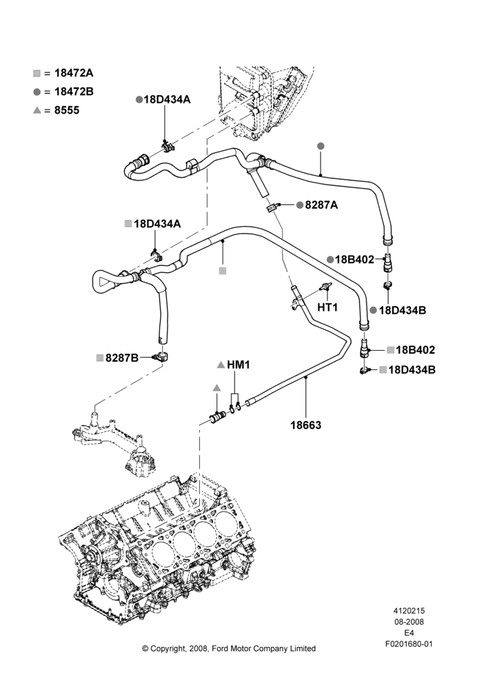 15M - Heater Hoses, Romeo 4.6 SOHC EFI, With Auxiliary Air Conditioning; 18/AUG/2008-04/AUG/2014