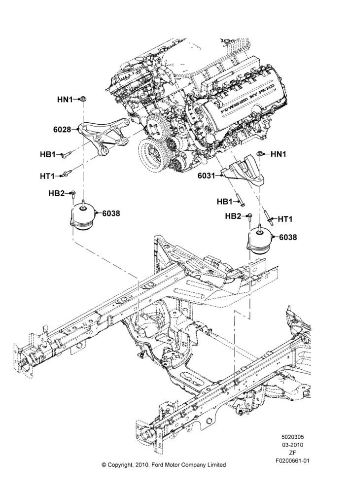 05E - Engine Mounting, 5.0L V8 32V DOHC EFI Modular, MOD 5.0L-4V DOHC SEFI NA; 22/MAR/2010-27/JUN/2014