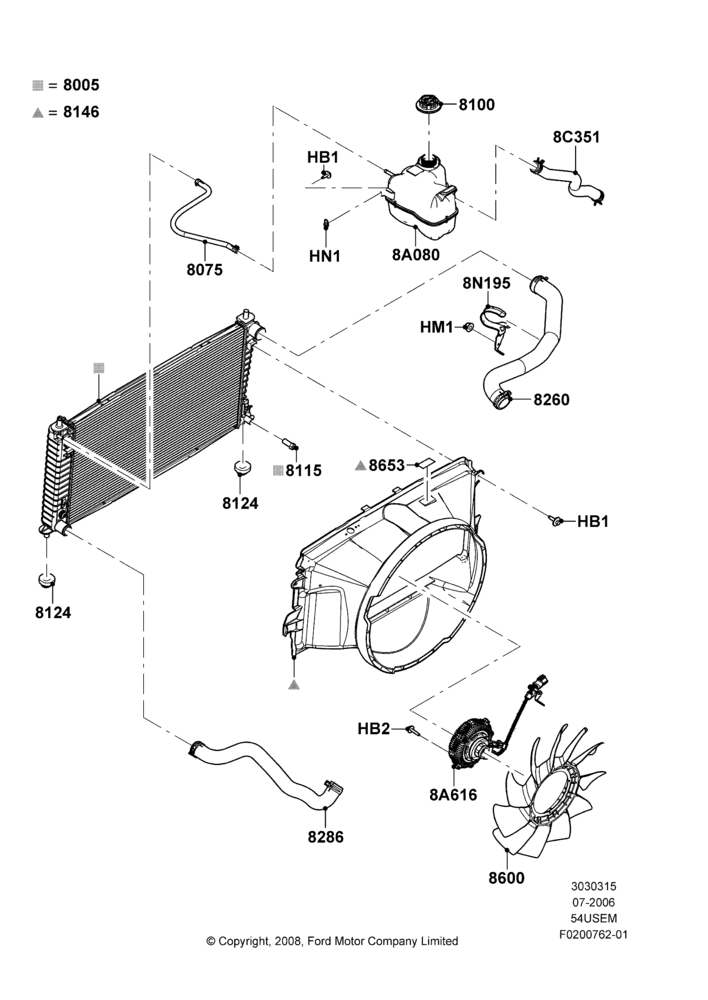 Radiator/Coolant Overflow Container, 5.4L 3V V8