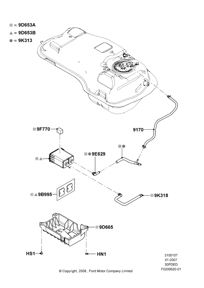 07L - Fuel Vapour System, 3.0 V6 24V DOHC EFI Modular, Less Onboard Vapour Recovery System; 08/JAN/2007-23/JUN/2008