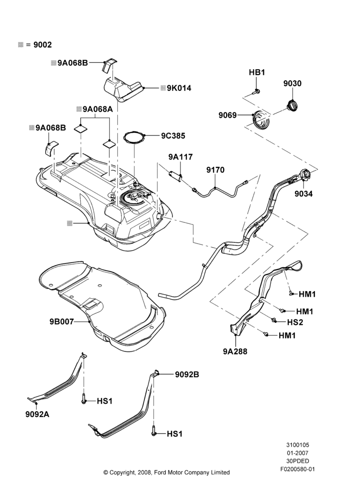 05K - Fuel Tank, 3.0 DOHC EFI, With Onboard Vapour Recovery System; 08/JAN/2007-23/JUN/2008