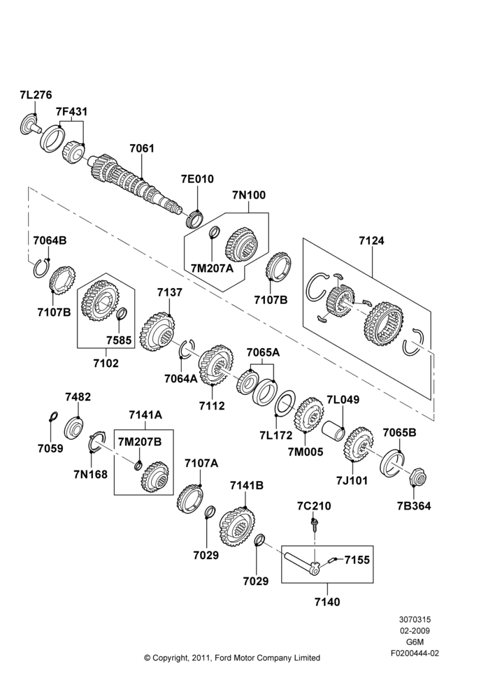 15A - Output Shaft, Gear Sets & Bearings, 6 Speed Manual Trans Mazda G6M; 04/FEB/2009-29/JUL/2012