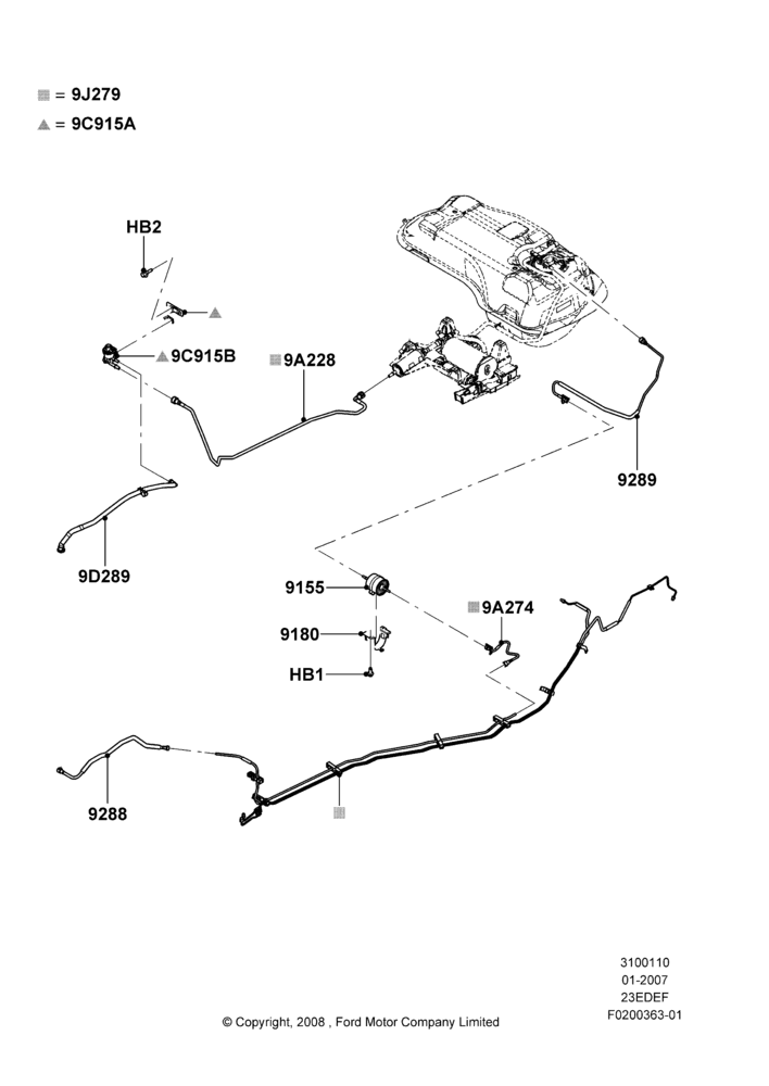 10C - Fuel Lines, 2.3LI4 16v Gas/Electric DOHC Hybrid; 08/JAN/2007-23/JUN/2008