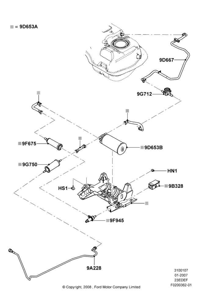 07C - Fuel Vapour System, 2.3LI4 16v Gas/Electric DOHC Hybrid; 08/JAN/2007-23/JUN/2008