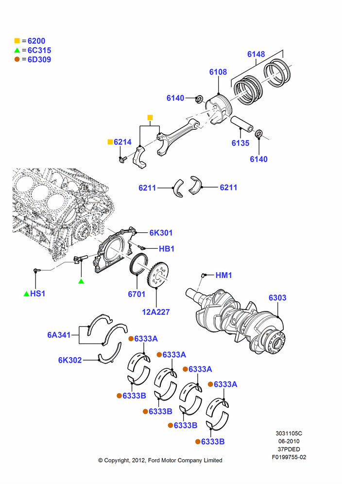 05C - Crankshaft/Pistons and Bearings, 3.7L DOHC V6 Gas.; 12/JUL/2010-24/DEC/2014