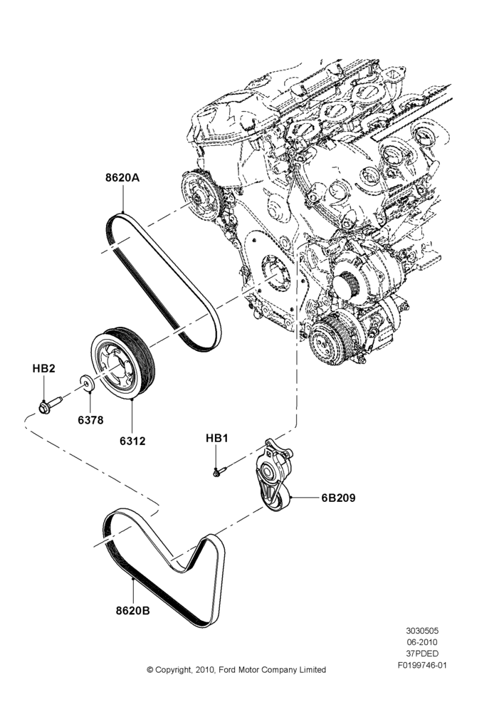 05C - Pulleys and Drive Belts, 3.7L DOHC V6 Gas.; 12/JUL/2010-24/DEC/2014