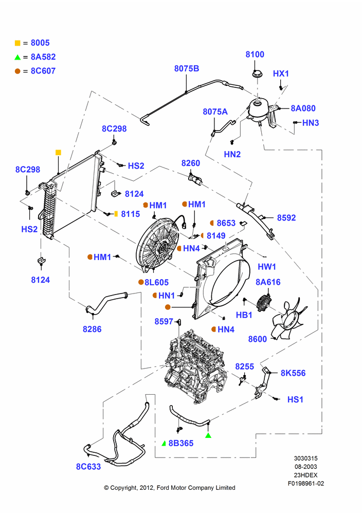 15F - Radiator/Coolant Overflow Container, 2.3L 4V NA I4 Petrol, With Air Conditioning; 04/AUG/2003-16/DEC/2011