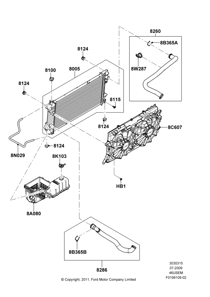 Radiator/Coolant Overflow Container, 4.6L 3V V8