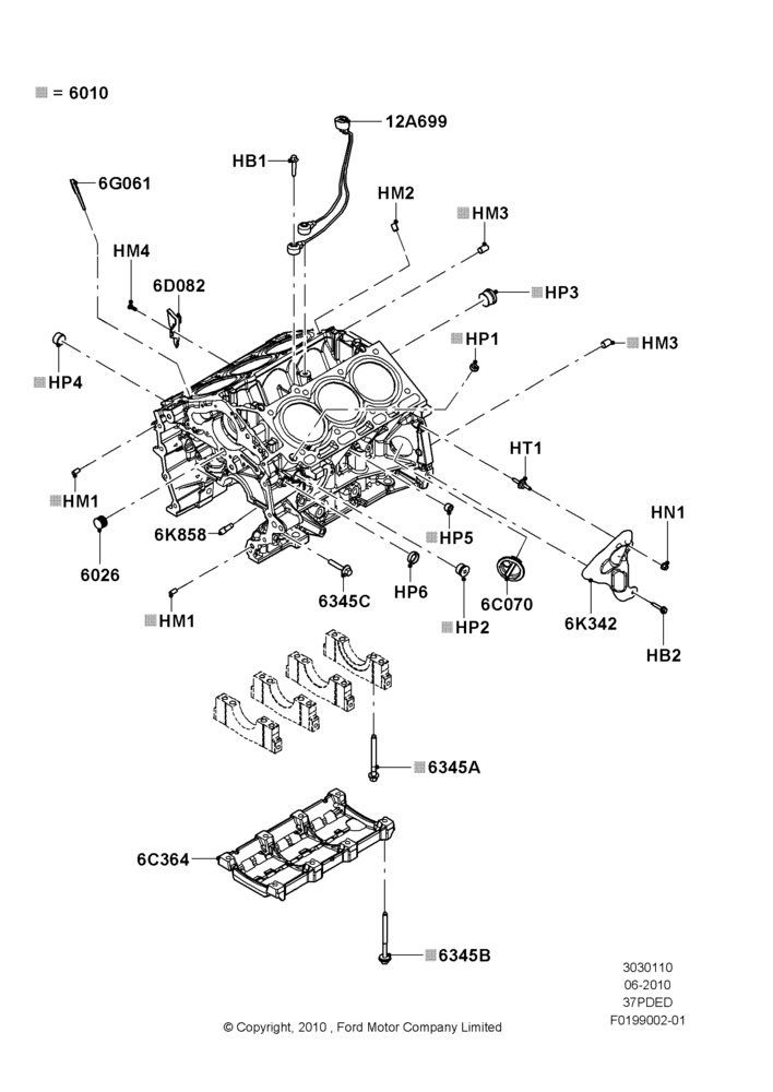 10C - Cylinder Block and Plugs, 3.7L DOHC V6 Gas.; 12/JUL/2010-24/DEC/2014