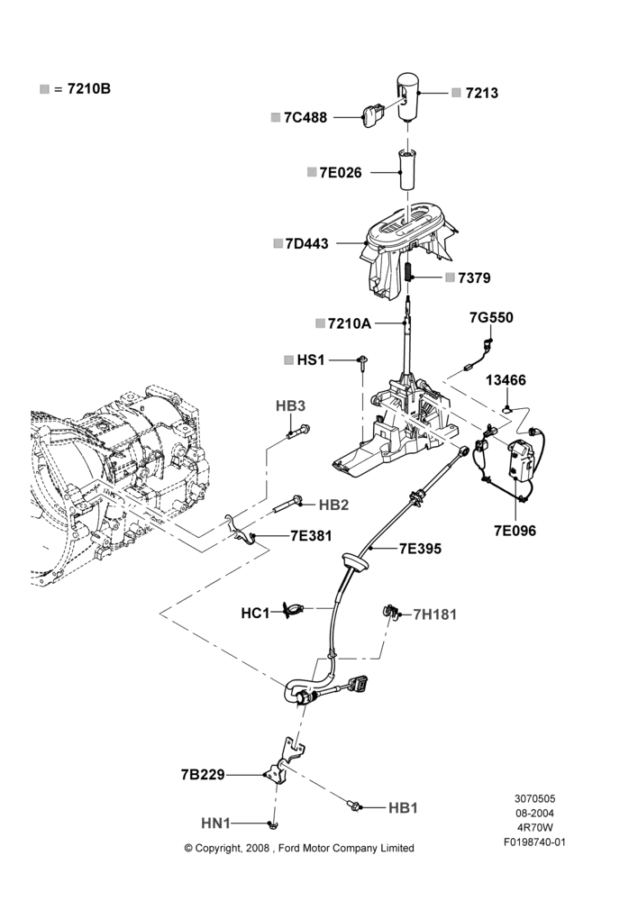 05H - Gear Change-Automatic Transmission, 4.2L V6 12v OHV EFI, 4R70/4R75 W/E 4 Speed Trans, All Flow Thru Floor Consoles, Ford 150 Series; 23/AUG/2004-18/AUG/2008