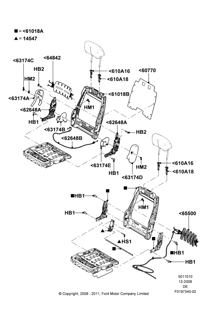10P - Front Seat Back, Ford Division Derivative, With Driver 8 Way Pwr.Seat Adjuster, With Fold Flat Front Passenger Seat, With LH Manual Lumbar Support; 04/FEB/2009-26/JUL/2010
