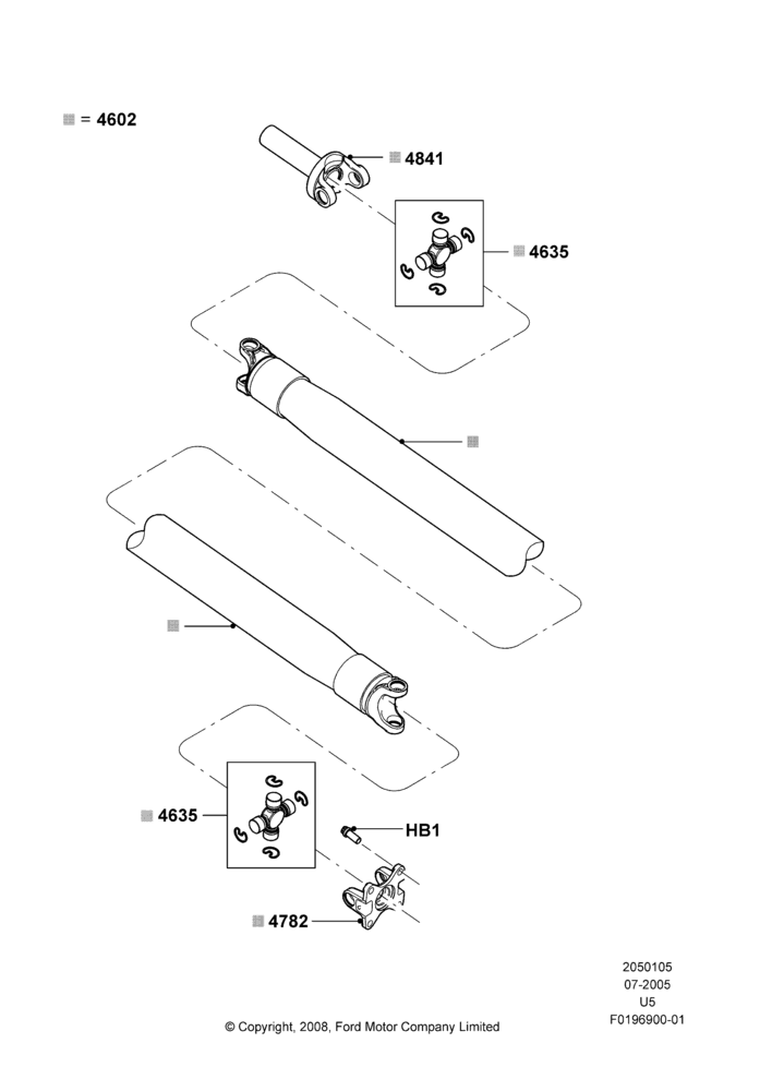 05D - Drive Shaft - Rear Axle Drive, 2WD, All 6 Cylinder Gas Engines; 19/JUL/2005-16/DEC/2010