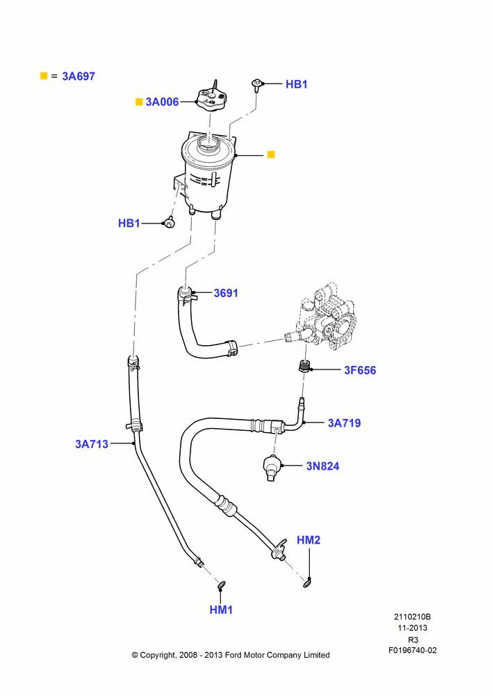 Supply & Return Hoses - Power Strg, 2.3L 4V NA I4 Petrol