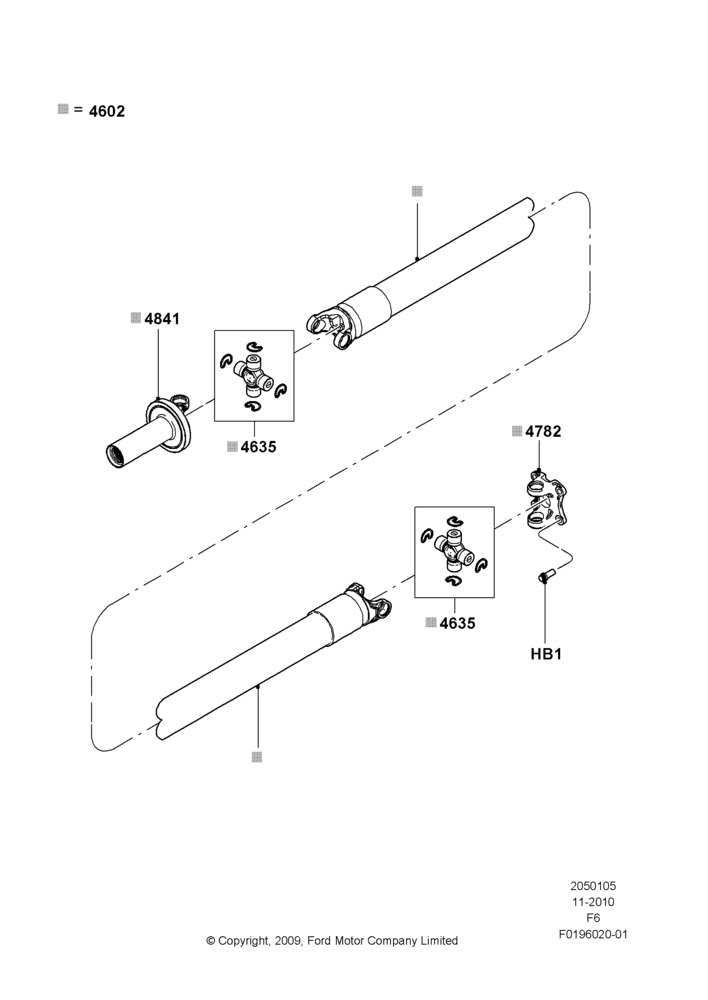 05V - Drive Shaft - Rear Axle Drive, 126"/3200MM Wheelbase, 145"/3675MM Wheelbase, 4WD, MOD 5.0L-4V DOHC SEFI NA, 1 Piece Driveshaft; 03/NOV/2010-23/DEC/2014