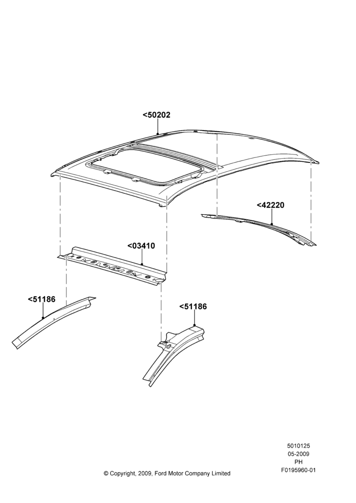 25B - Roof - Sheet Metal, Single Panel Moonroof; 15/JUN/2009-06/FEB/2012