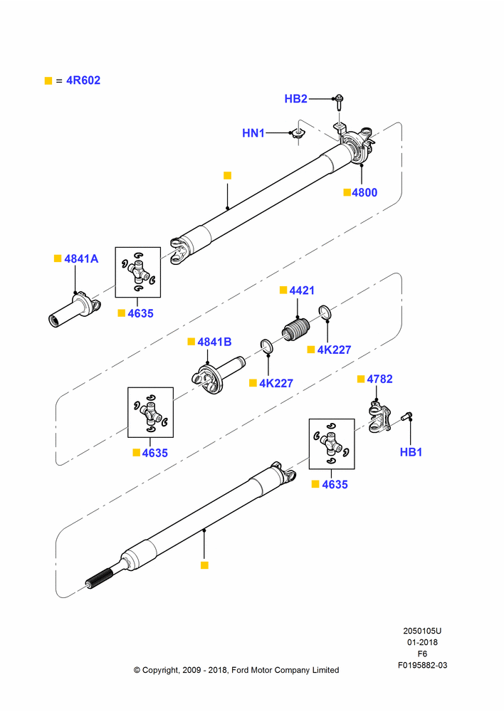 05U - Drive Shaft - Rear Axle Drive, 157"/3989MM Wheelbase, 163"/4140MM Wheelbase, 4WD, MOD 5.0L-4V DOHC SEFI NA, Multiple Piece Driveshaft; 03/NOV/2010-23/DEC/2014