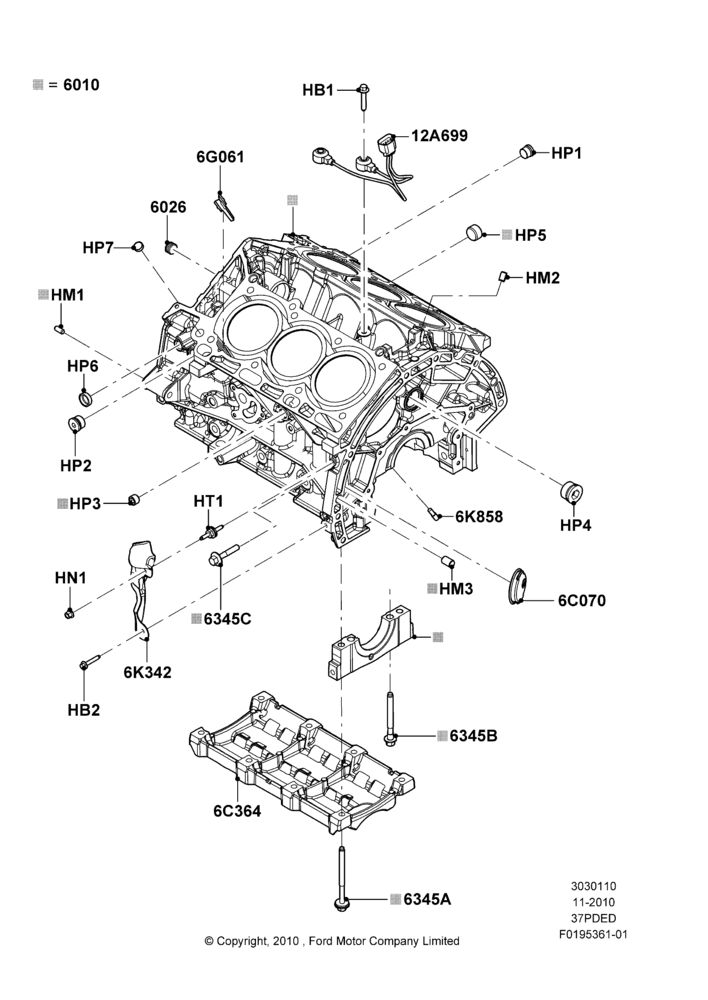 10B - Cylinder Block and Plugs, 3.7L 4V PFI V6 NA Gas; 03/NOV/2010-23/DEC/2014