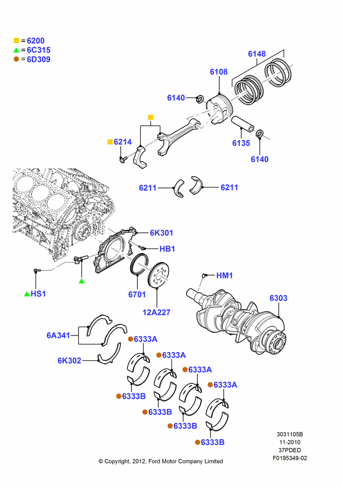 05B - Crankshaft/Pistons and Bearings, 3.7L 4V PFI V6 NA Gas; 03/NOV/2010-23/DEC/2014
