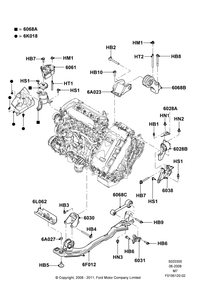 05E - Engine Mounting, 2.5L 4v PFI I4 Gas/Electric; 23/JUN/2008-29/APR/2012