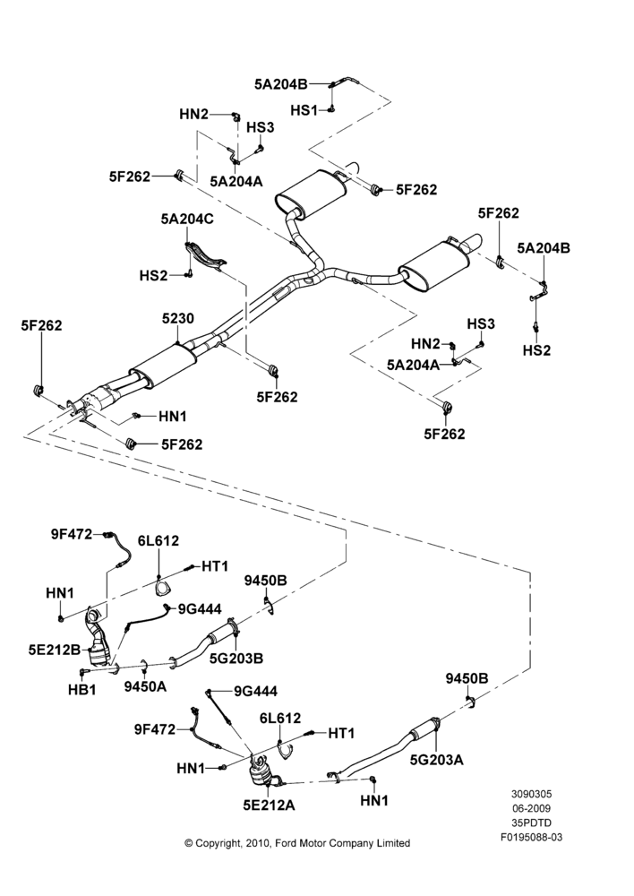 05B - Exhaust System, 3.5L DOHC T/C V6 Gas, (-) Police Version; 15/JUN/2009-01/MAR/2019