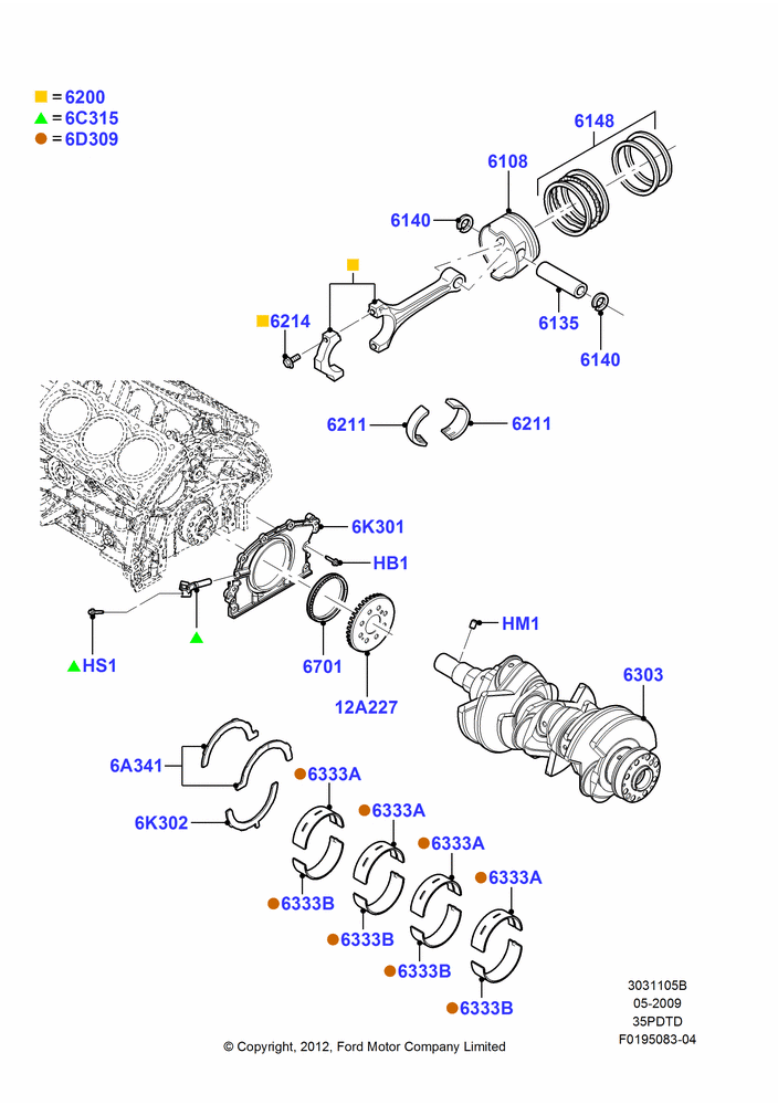 05B - Crankshaft/Pistons and Bearings, 3.5L DOHC T/C V6 Gas; 15/JUN/2009-01/MAR/2019