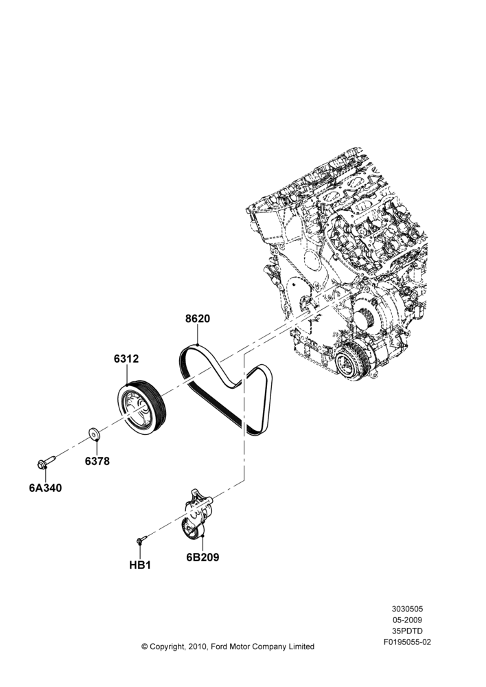 05B - Pulleys and Drive Belts, 3.5L DOHC T/C V6 Gas; 15/JUN/2009-01/MAR/2019