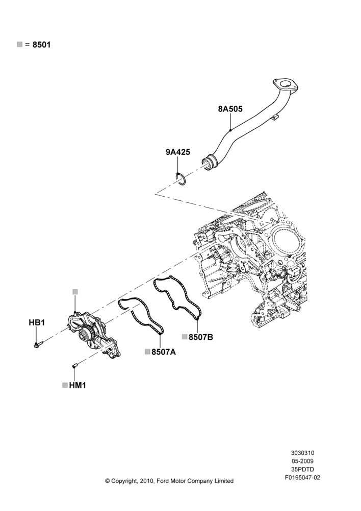 10B - Water Pump, 3.5L DOHC T/C V6 Gas; 15/JUN/2009-02/JAN/2012