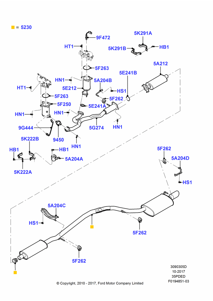 05D - Exhaust System, 3.5L 4V DOHC VCT SMPI V6 Gas; 15/JUN/2009-03/MAY/2010