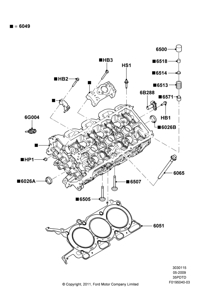 15B - Cylinder Head, 3.5L DOHC T/C V6 Gas; 15/JUN/2009-01/MAR/2019