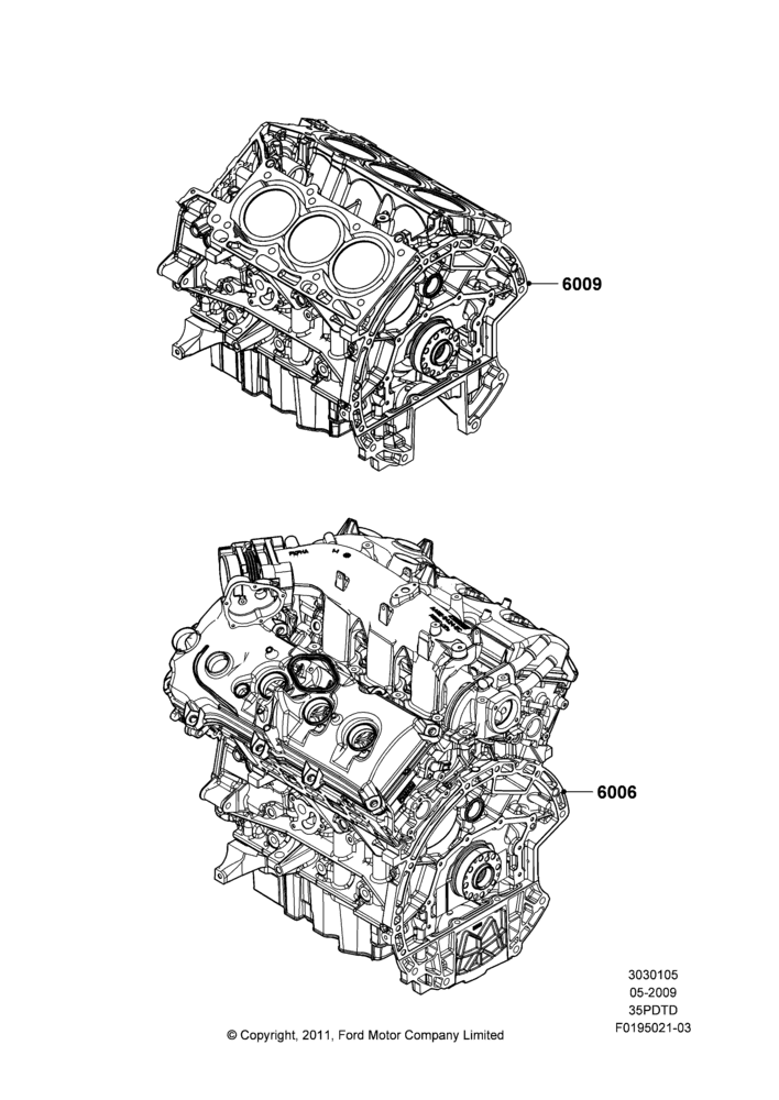05B - Service Engine and Short Block, 3.5L DOHC T/C V6 Gas; 15/JUN/2009-01/MAR/2019