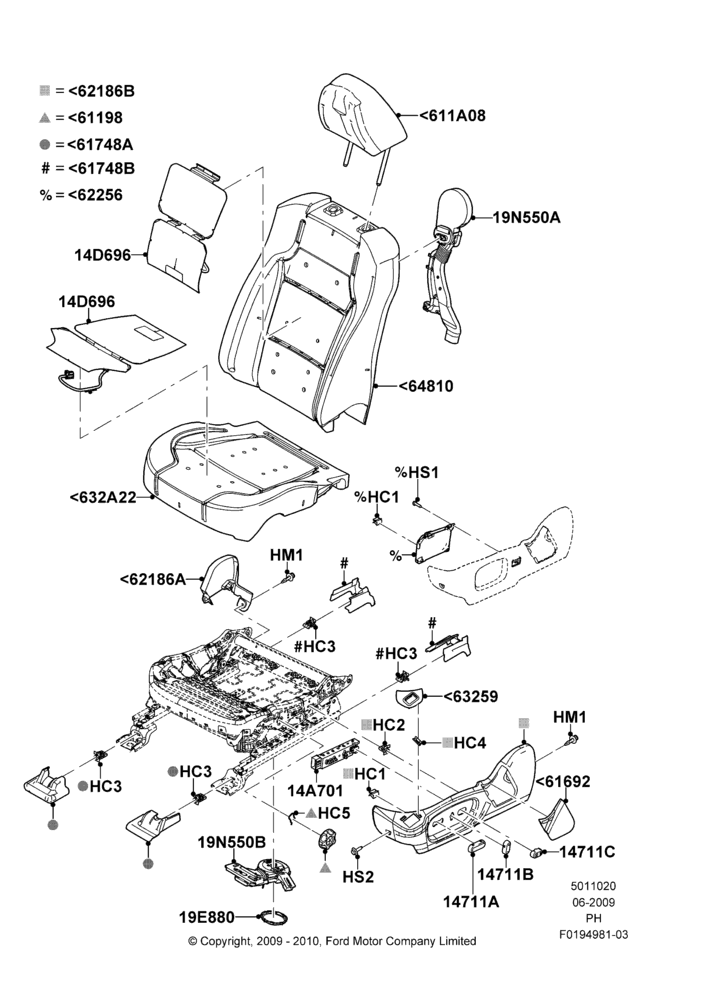 20B - Front Seat Pads/Valances & Heating, Driver; 15/JUN/2009-06/FEB/2012