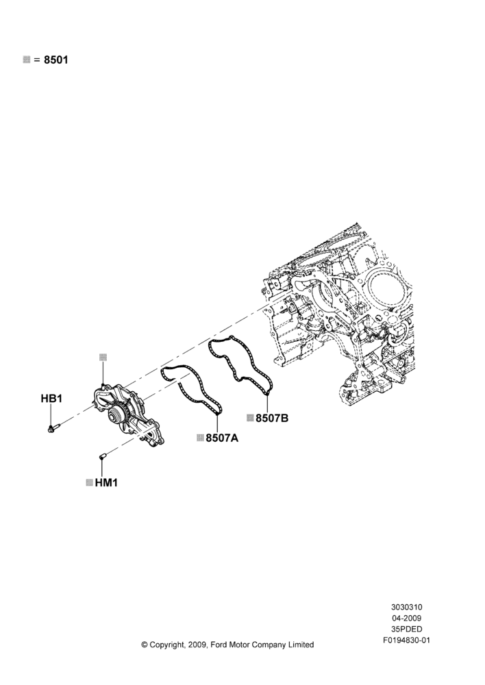 10B - Water Pump, 3.5L 4V DOHC VCT SMPI V6 Gas; 15/JUN/2009-06/FEB/2012