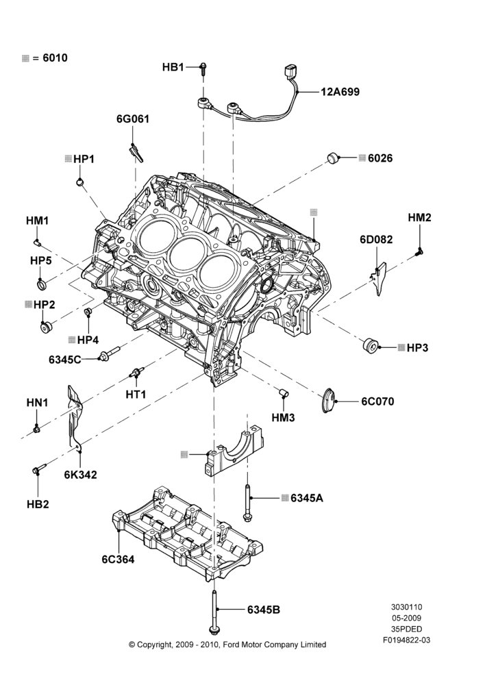 10B - Cylinder Block and Plugs, 3.5L 4V DOHC VCT SMPI V6 Gas; 15/JUN/2009-06/FEB/2012