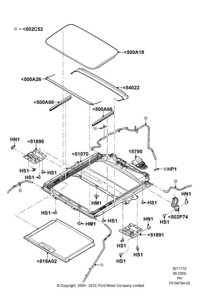 10A - Sliding Roof Mechanism and Controls, With Tilt & Slide Sunroof, Single Panel Moonroof; 15/JUN/2009-01/MAR/2019