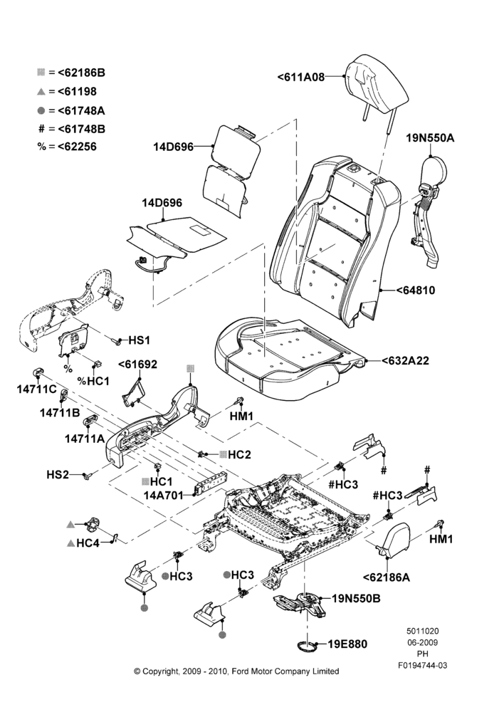 20A - Front Seat Pads/Valances & Heating, Passenger; 15/JUN/2009-06/FEB/2012