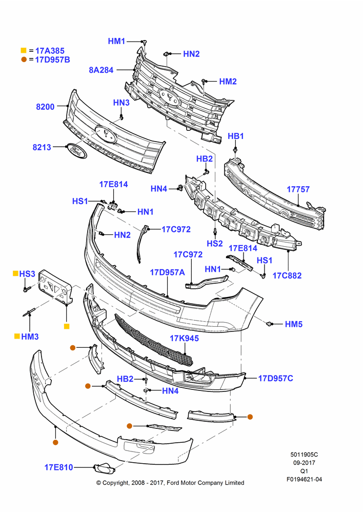 05C - Radiator Grille and Front Bumper, Ford Series, ST Version; 18/SEP/2008-12/JUL/2010