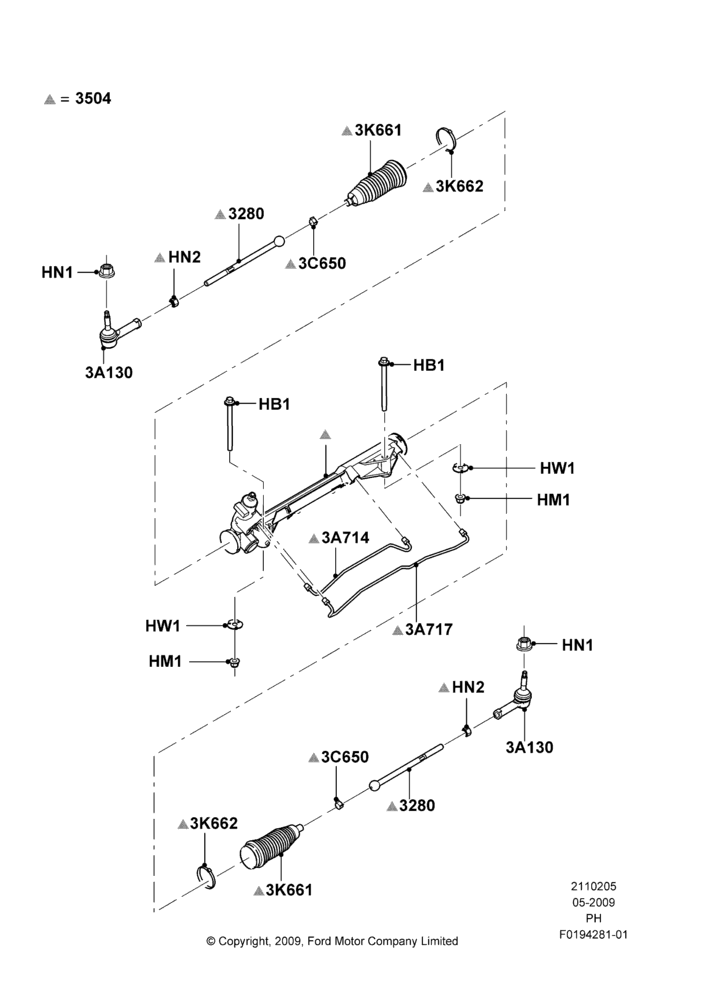 05A - Steering Gear, 3.5L 4V DOHC VCT SMPI V6 Gas; 15/JUN/2009-06/FEB/2012