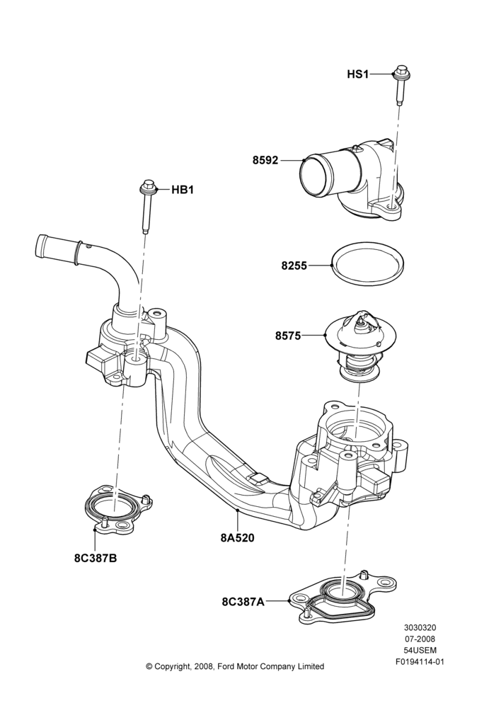 20G - Thermostat/Housing & Related Parts, 5.4L 3V V8; 15/SEP/2008-11/AUG/2014