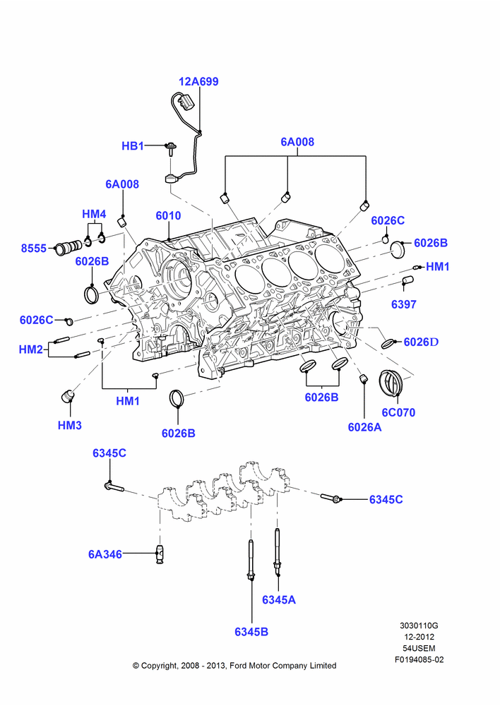 10G - Cylinder Block and Plugs, 5.4L 3V V8; 15/SEP/2008-11/AUG/2014
