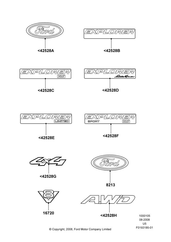 05J - Name Plates, Ford Series; 13/AUG/2008-16/DEC/2010