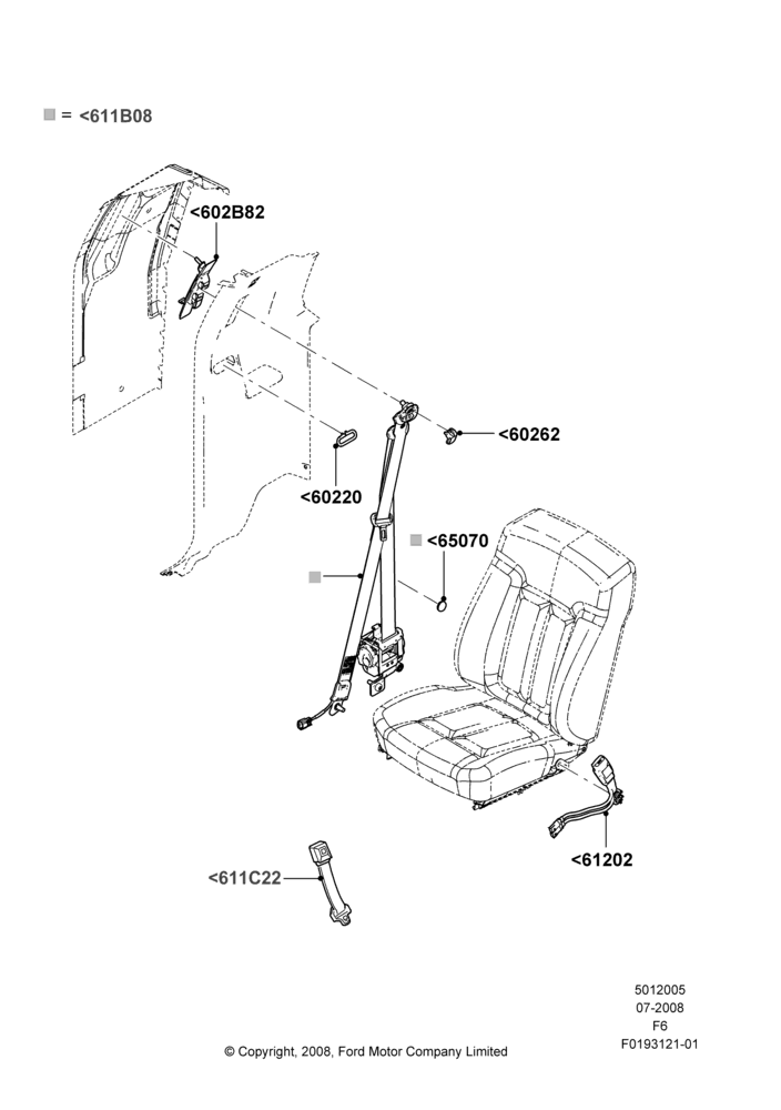 05N - Front Seat Belts, Bucket Type Front Seat, Crew Cab, Sports Front Seat, With Captain Chair Front Seats; 18/AUG/2008-23/DEC/2014